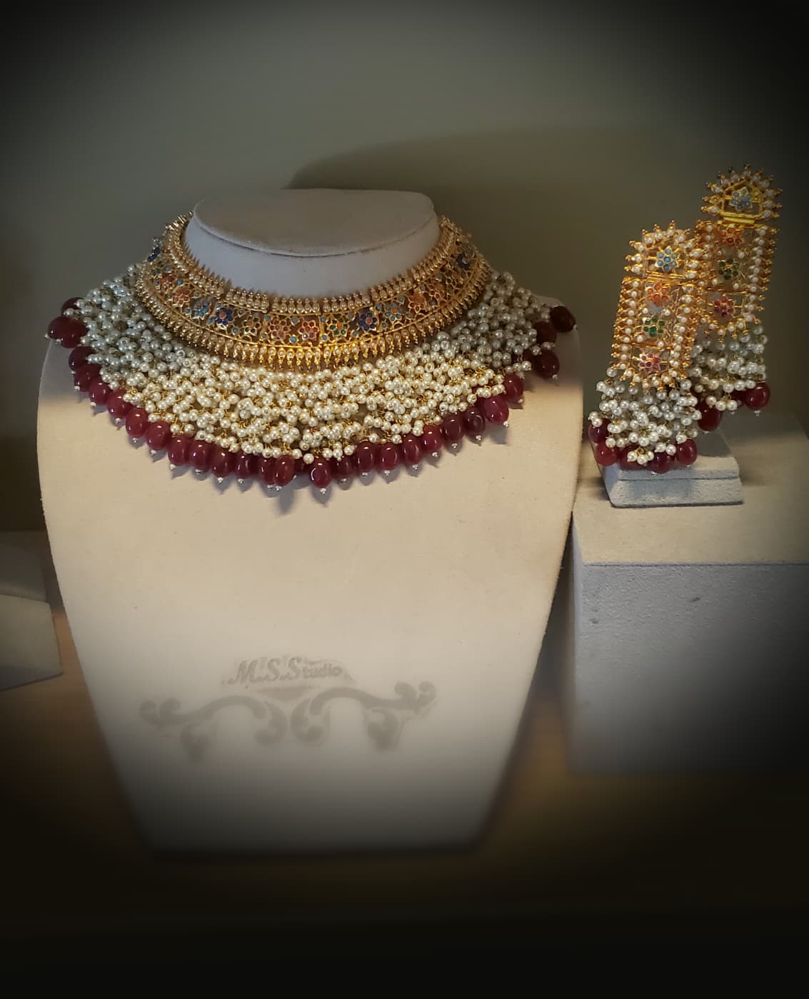 Begum-e-Roshan White and Maroon Set