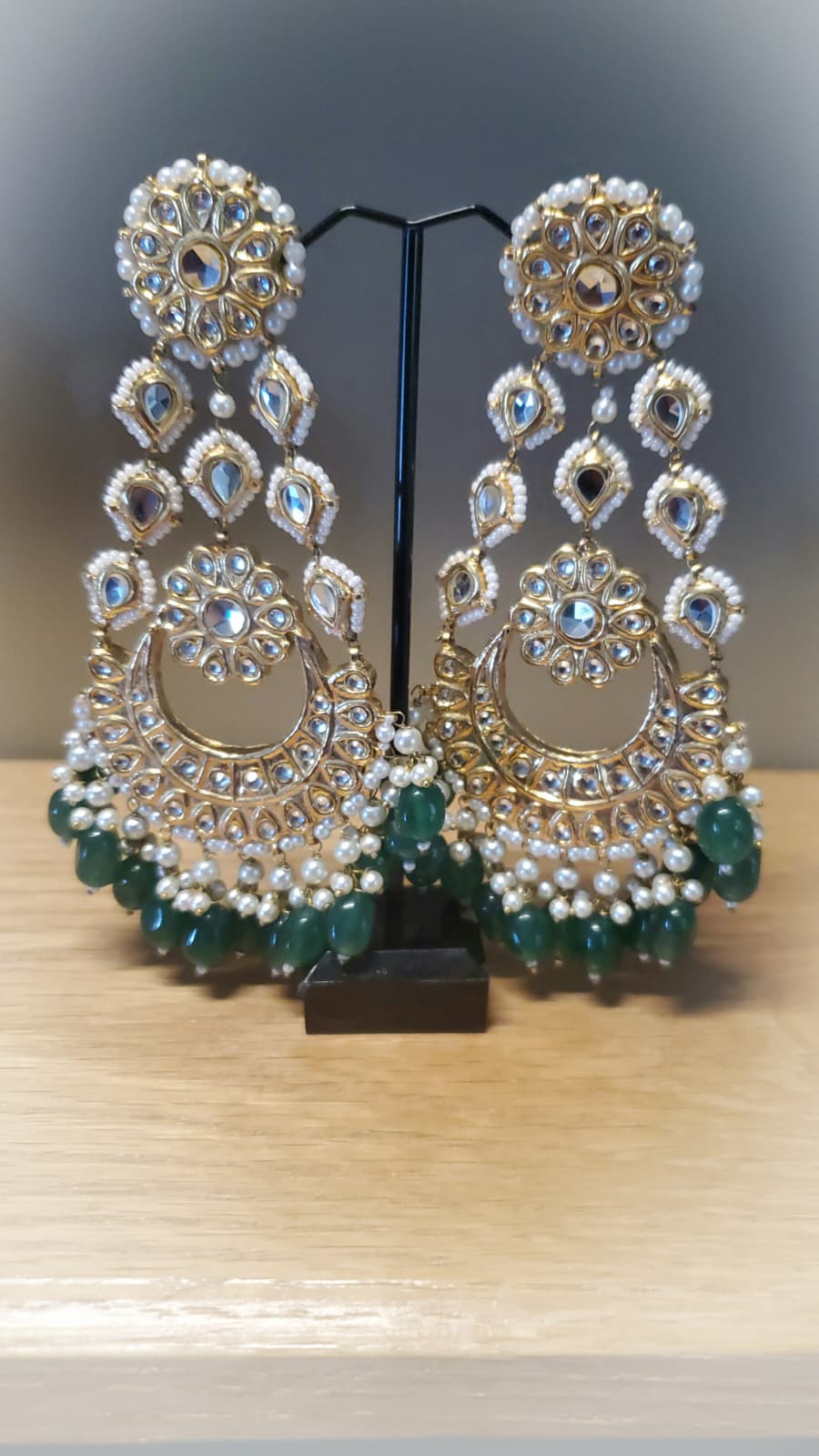 Kundun White and Green balls Earrings